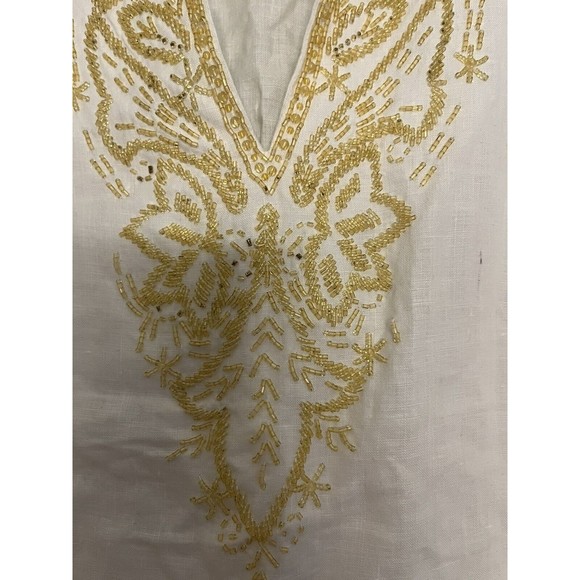 Michael Kors 100% Linen Top Tunic White Beaded Neckline Sleeves Women’s M - Picture 2 of 16